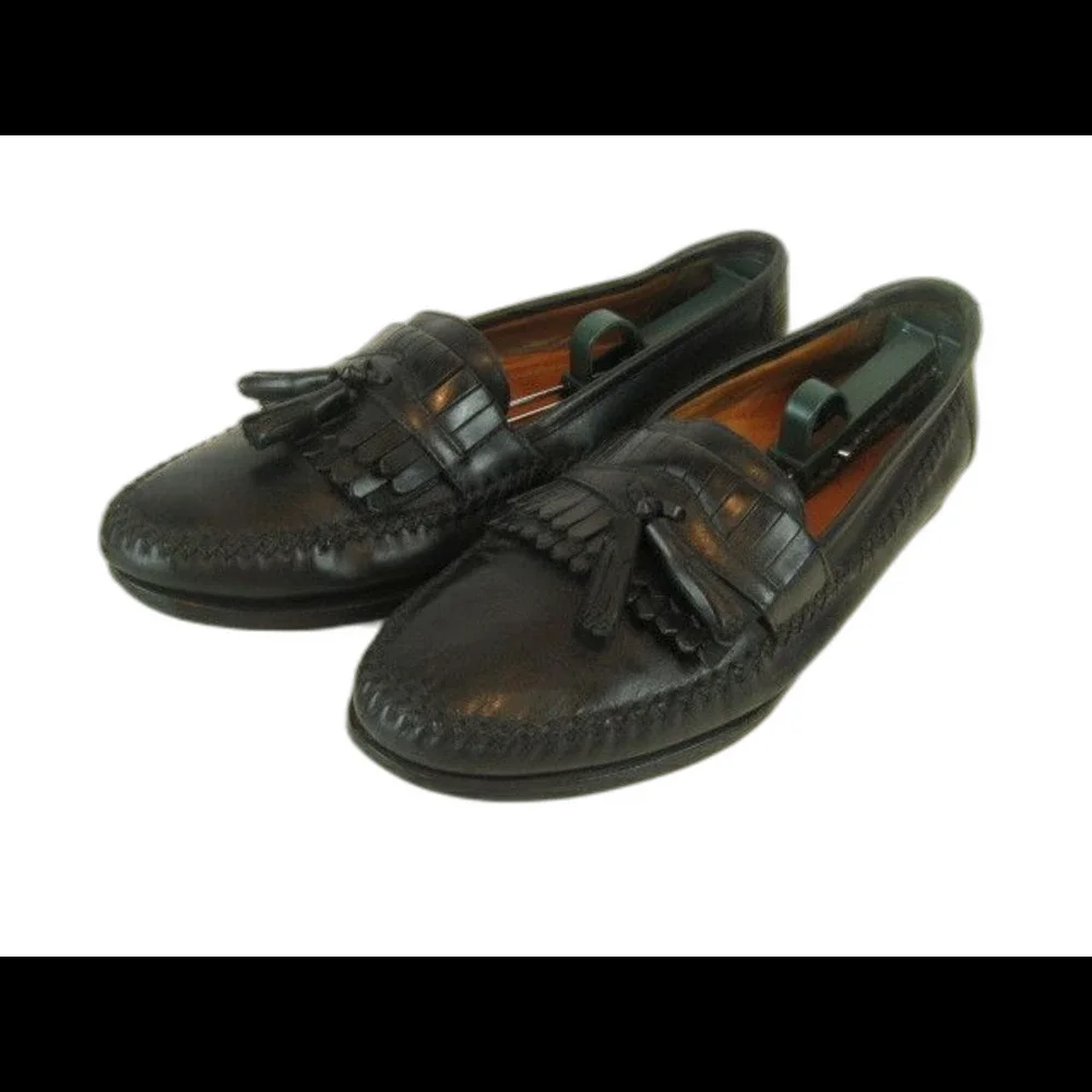 Mens Forte Moda (Brazil) Black Leather Tassle Kiltie Slip On Loafers sz 11D